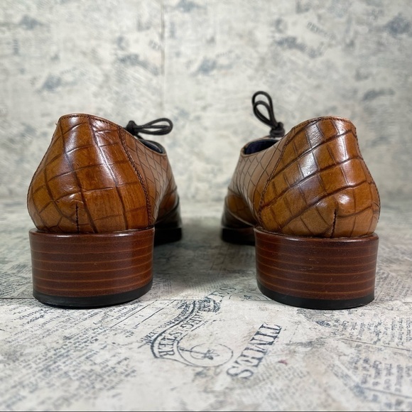 Juno Italian lace up  Oxford croc embossed leather shoes - Picture 5 of 15